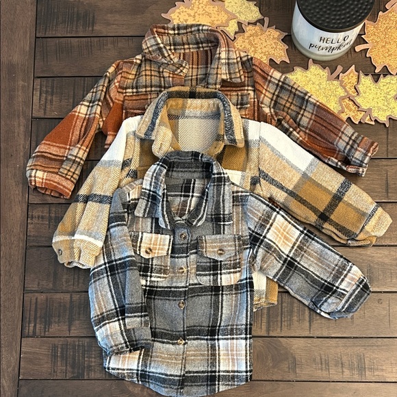 SHEIN Toddler Plaid Button Down Shirt Set of 3 - Gray, Brown, Tan - Picture 1 of 2